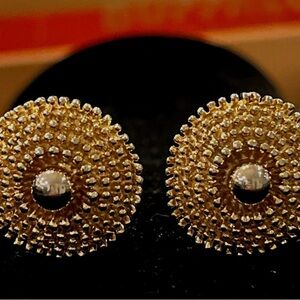 Vintage Gold Tone Clip Sunburst Earrings